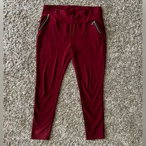 Burgundy Active Leggings with Zipper details